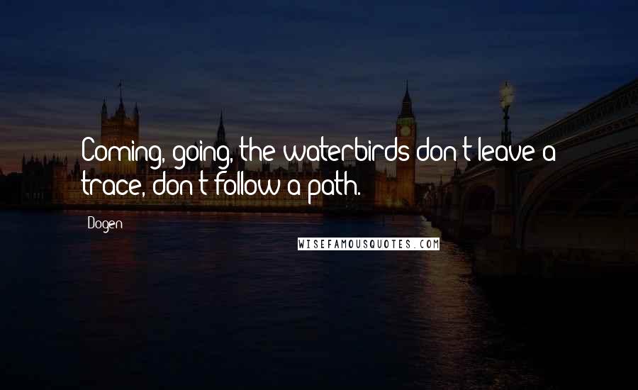 Dogen Quotes: Coming, going, the waterbirds don't leave a trace, don't follow a path.