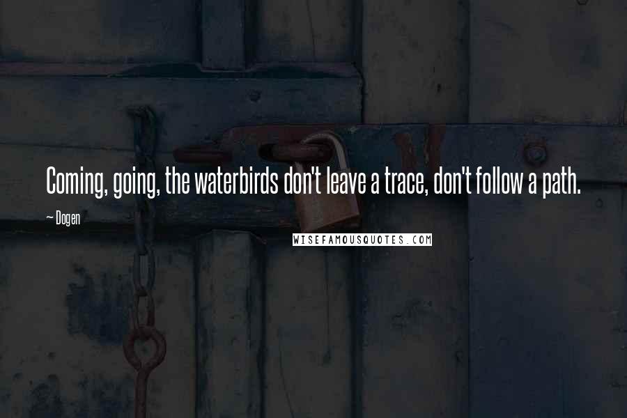 Dogen Quotes: Coming, going, the waterbirds don't leave a trace, don't follow a path.