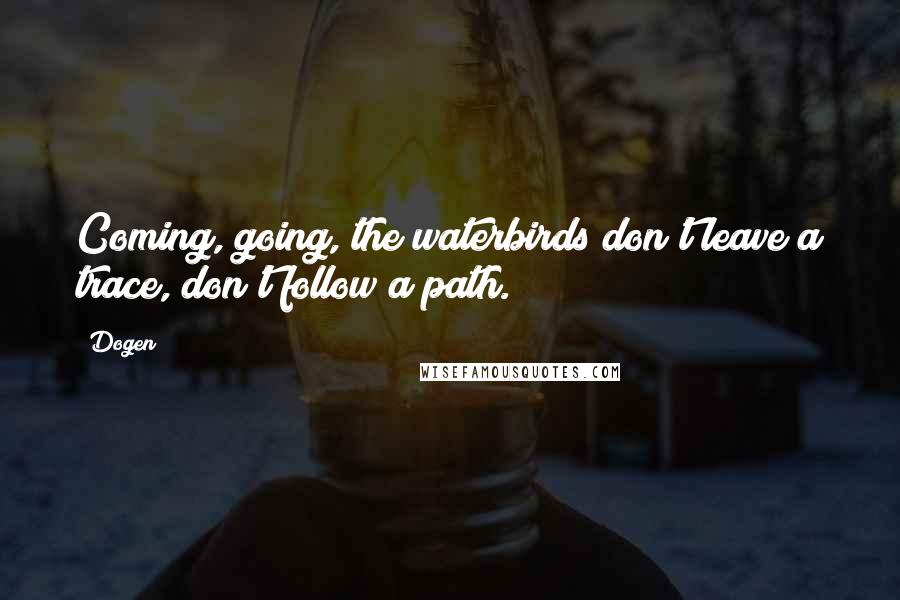 Dogen Quotes: Coming, going, the waterbirds don't leave a trace, don't follow a path.