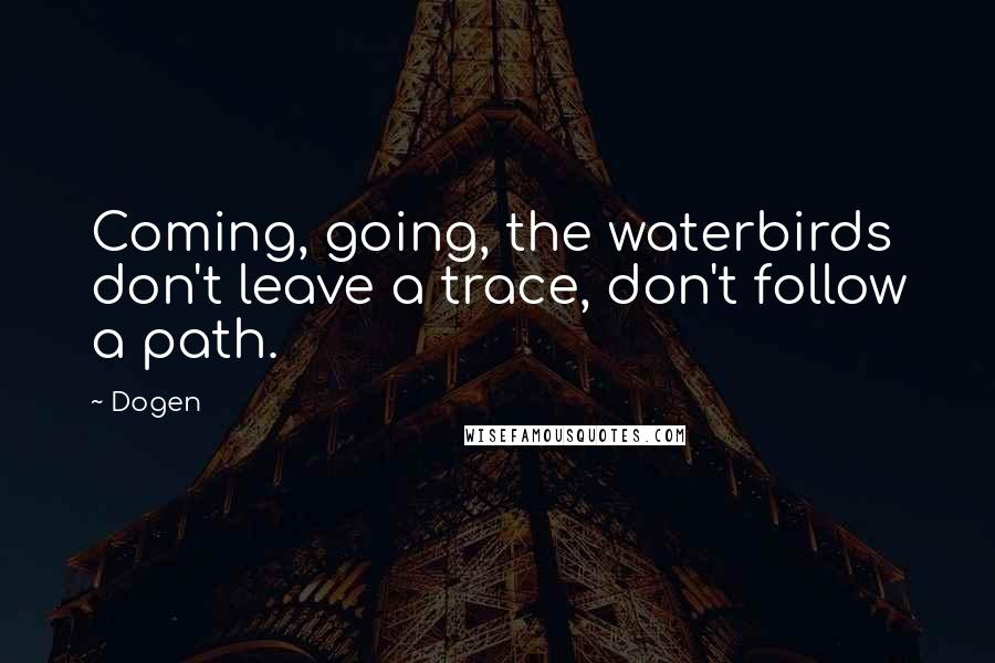 Dogen Quotes: Coming, going, the waterbirds don't leave a trace, don't follow a path.