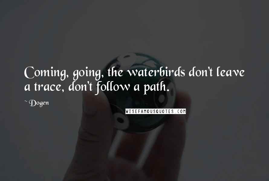 Dogen Quotes: Coming, going, the waterbirds don't leave a trace, don't follow a path.