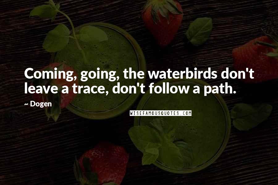 Dogen Quotes: Coming, going, the waterbirds don't leave a trace, don't follow a path.