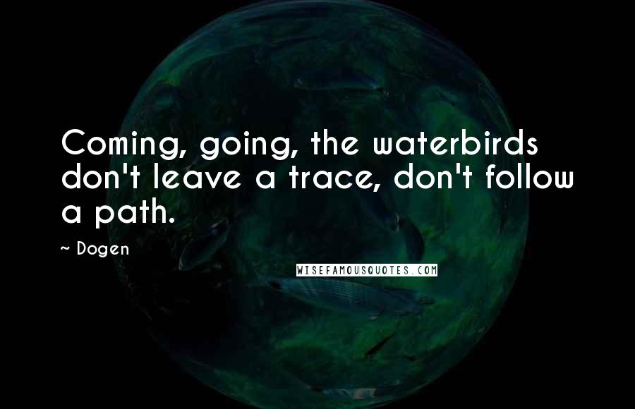 Dogen Quotes: Coming, going, the waterbirds don't leave a trace, don't follow a path.
