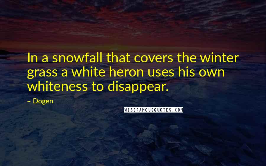 Dogen Quotes: In a snowfall that covers the winter grass a white heron uses his own whiteness to disappear.