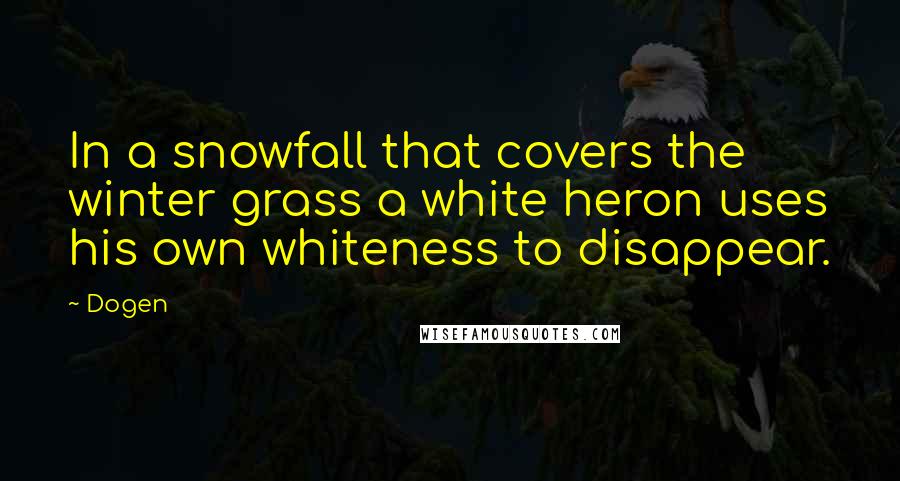 Dogen Quotes: In a snowfall that covers the winter grass a white heron uses his own whiteness to disappear.