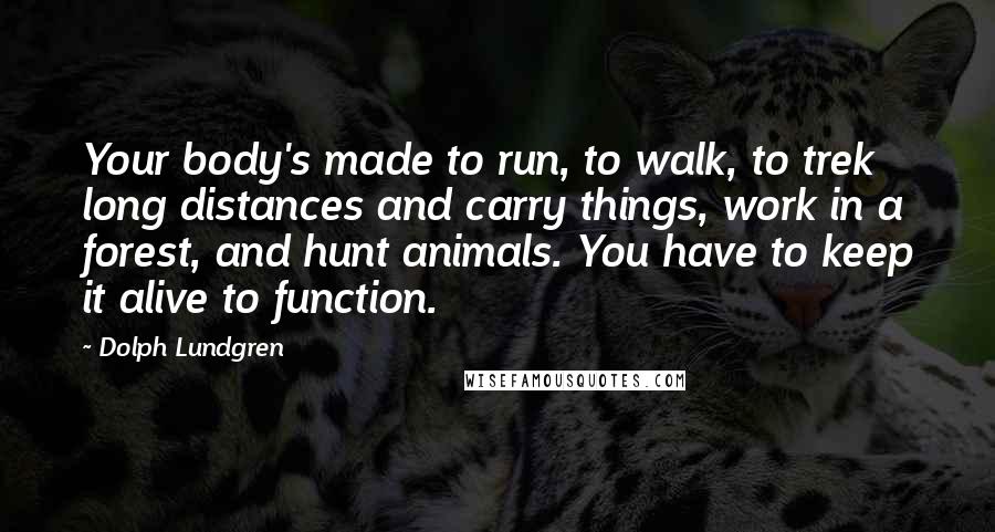 Dolph Lundgren Quotes: Your body's made to run, to walk, to trek long distances and carry things, work in a forest, and hunt animals. You have to keep it alive to function.