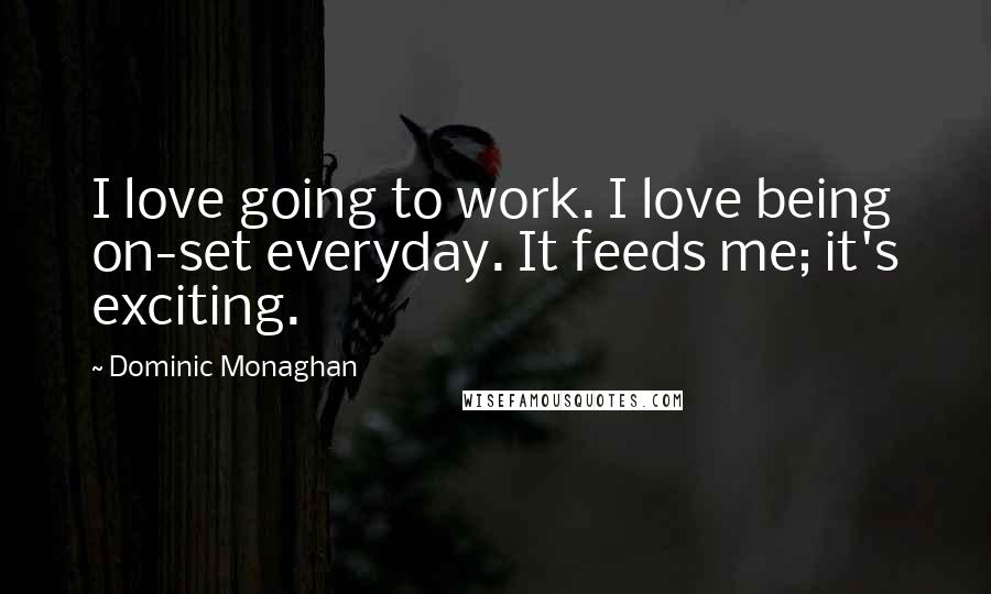 Dominic Monaghan Quotes: I love going to work. I love being on-set everyday. It feeds me; it's exciting.