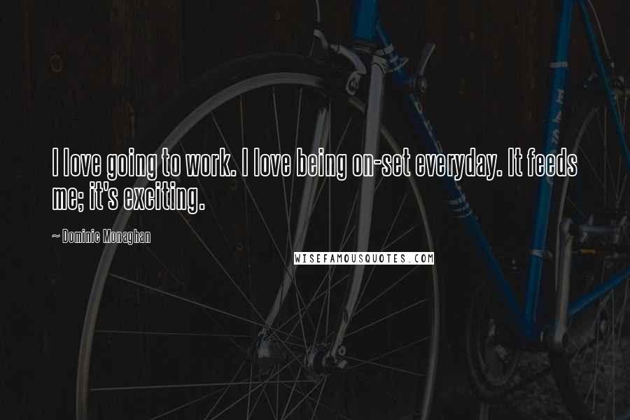 Dominic Monaghan Quotes: I love going to work. I love being on-set everyday. It feeds me; it's exciting.