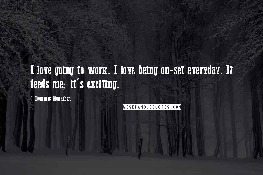 Dominic Monaghan Quotes: I love going to work. I love being on-set everyday. It feeds me; it's exciting.