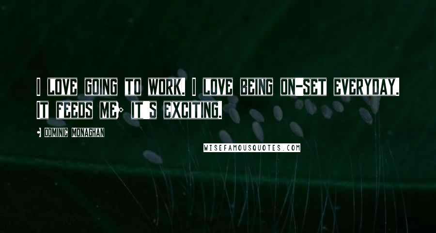 Dominic Monaghan Quotes: I love going to work. I love being on-set everyday. It feeds me; it's exciting.