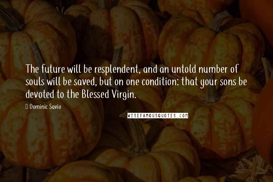 Dominic Savio Quotes: The future will be resplendent, and an untold number of souls will be saved, but on one condition: that your sons be devoted to the Blessed Virgin.