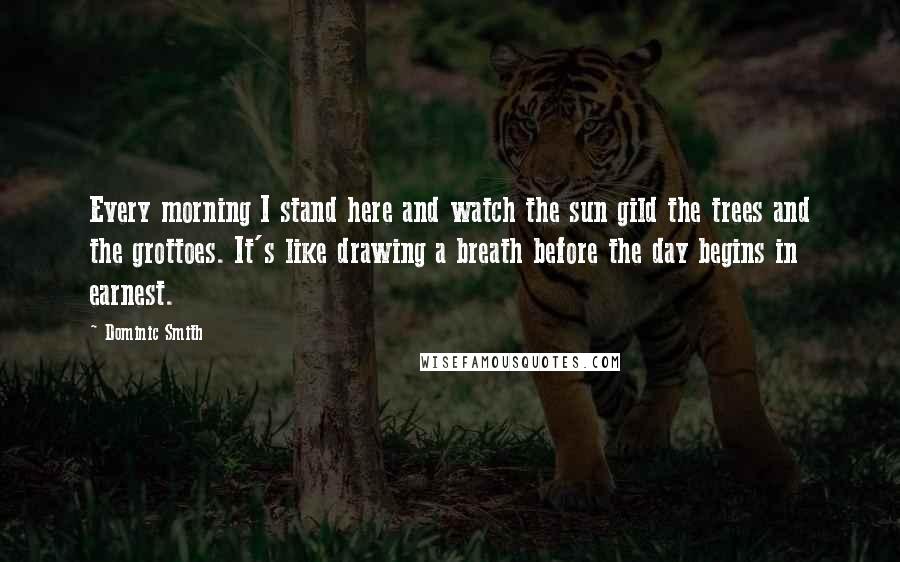 Dominic Smith Quotes: Every morning I stand here and watch the sun gild the trees and the grottoes. It's like drawing a breath before the day begins in earnest.