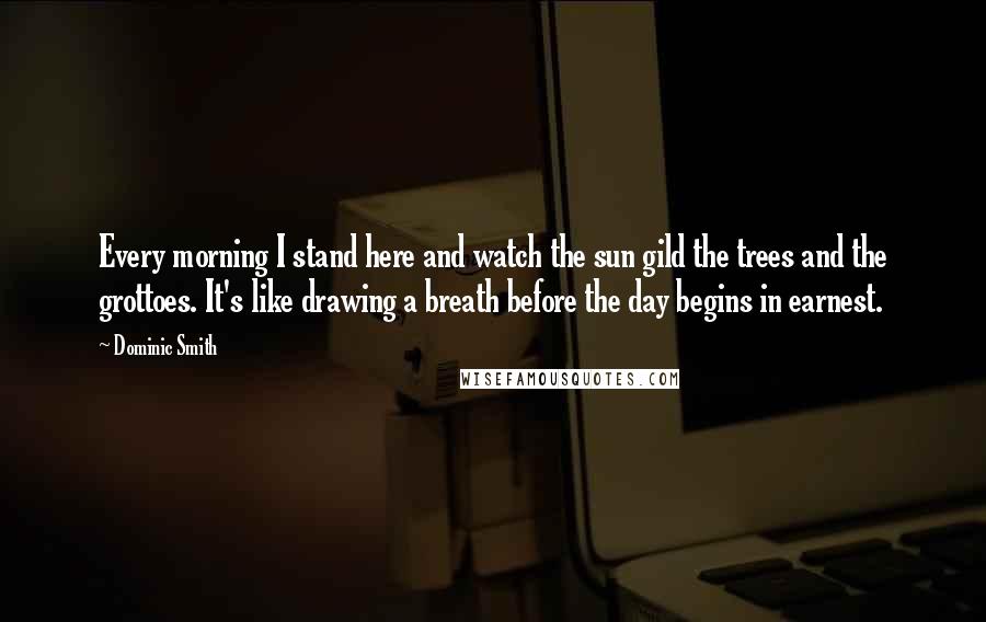 Dominic Smith Quotes: Every morning I stand here and watch the sun gild the trees and the grottoes. It's like drawing a breath before the day begins in earnest.