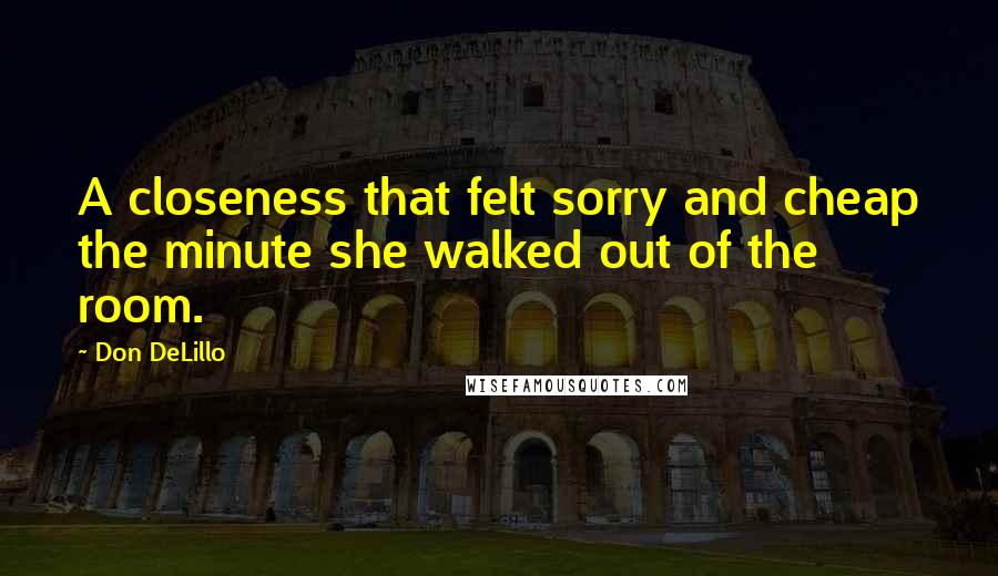 Don DeLillo Quotes: A closeness that felt sorry and cheap the minute she walked out of the room.