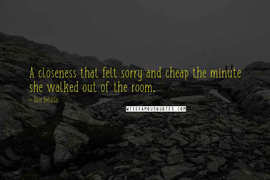 Don DeLillo Quotes: A closeness that felt sorry and cheap the minute she walked out of the room.