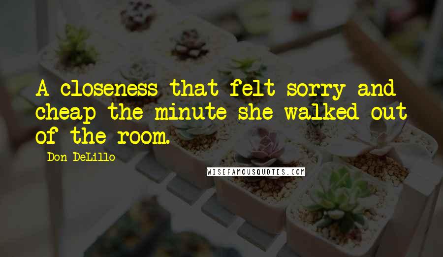 Don DeLillo Quotes: A closeness that felt sorry and cheap the minute she walked out of the room.