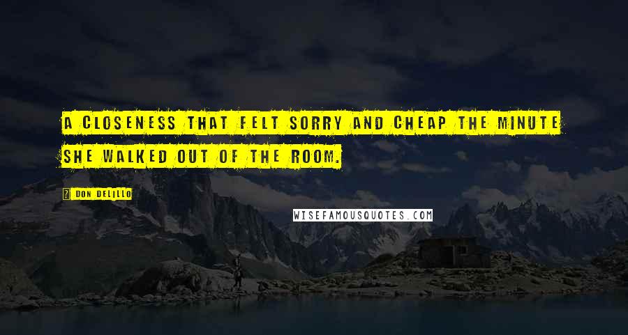 Don DeLillo Quotes: A closeness that felt sorry and cheap the minute she walked out of the room.