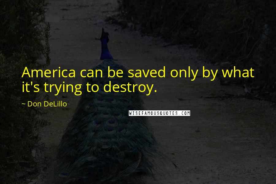 Don DeLillo Quotes: America can be saved only by what it's trying to destroy.