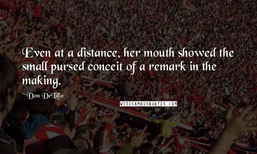 Don DeLillo Quotes: Even at a distance, her mouth showed the small pursed conceit of a remark in the making.