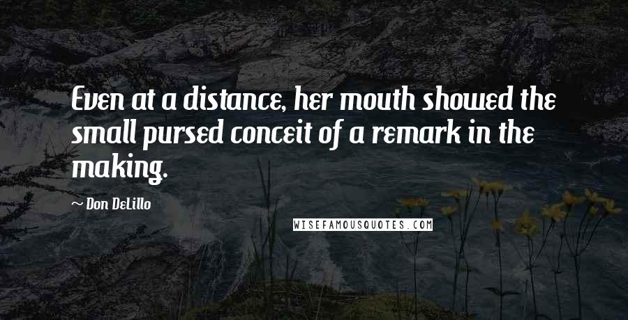 Don DeLillo Quotes: Even at a distance, her mouth showed the small pursed conceit of a remark in the making.