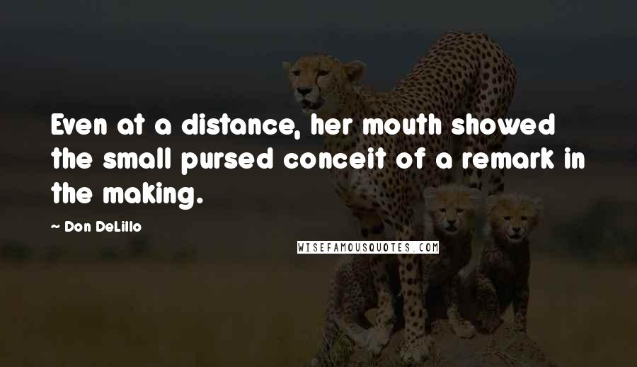 Don DeLillo Quotes: Even at a distance, her mouth showed the small pursed conceit of a remark in the making.