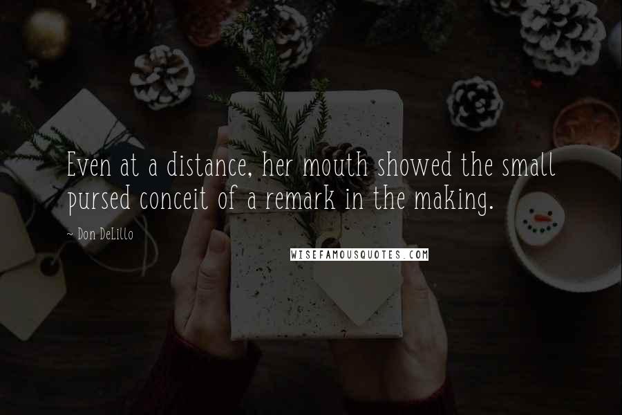 Don DeLillo Quotes: Even at a distance, her mouth showed the small pursed conceit of a remark in the making.