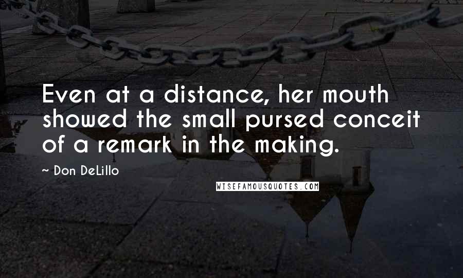 Don DeLillo Quotes: Even at a distance, her mouth showed the small pursed conceit of a remark in the making.