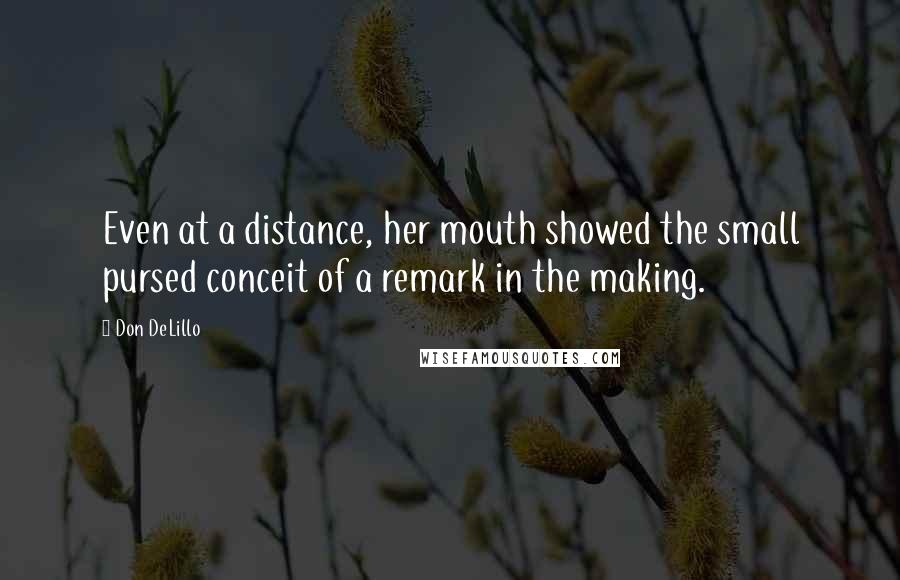 Don DeLillo Quotes: Even at a distance, her mouth showed the small pursed conceit of a remark in the making.