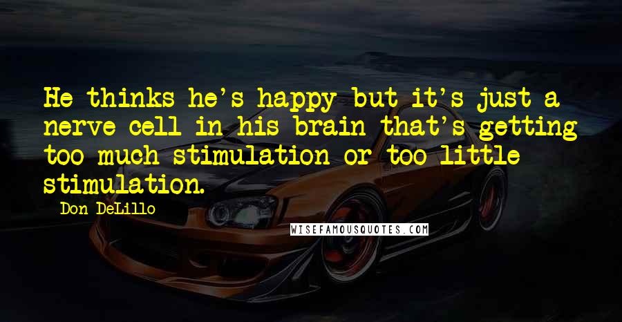 Don DeLillo Quotes: He thinks he's happy but it's just a nerve cell in his brain that's getting too much stimulation or too little stimulation.