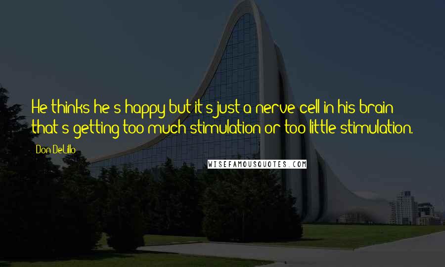 Don DeLillo Quotes: He thinks he's happy but it's just a nerve cell in his brain that's getting too much stimulation or too little stimulation.