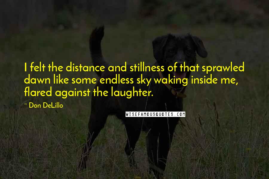 Don DeLillo Quotes: I felt the distance and stillness of that sprawled dawn like some endless sky waking inside me, flared against the laughter.