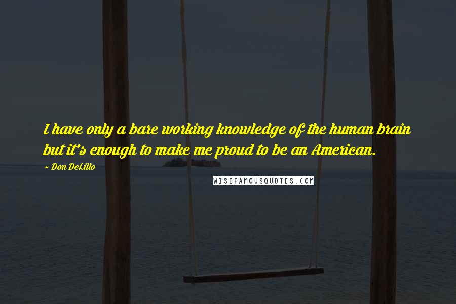 Don DeLillo Quotes: I have only a bare working knowledge of the human brain but it's enough to make me proud to be an American.