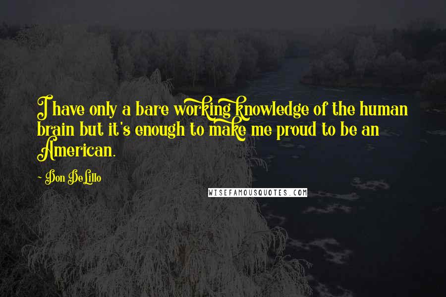 Don DeLillo Quotes: I have only a bare working knowledge of the human brain but it's enough to make me proud to be an American.