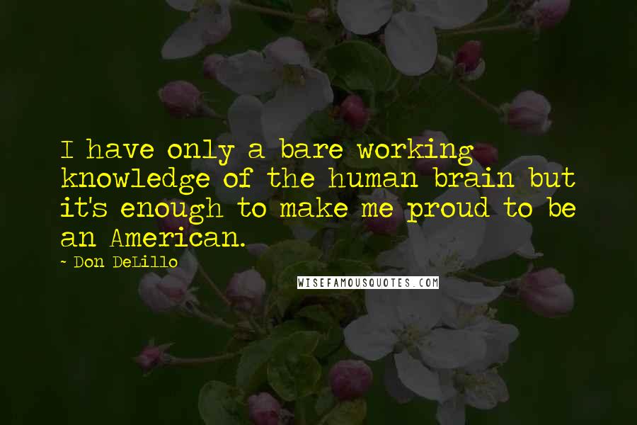 Don DeLillo Quotes: I have only a bare working knowledge of the human brain but it's enough to make me proud to be an American.