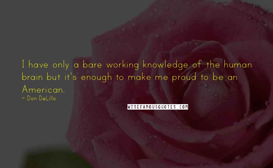 Don DeLillo Quotes: I have only a bare working knowledge of the human brain but it's enough to make me proud to be an American.