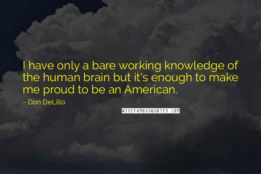 Don DeLillo Quotes: I have only a bare working knowledge of the human brain but it's enough to make me proud to be an American.