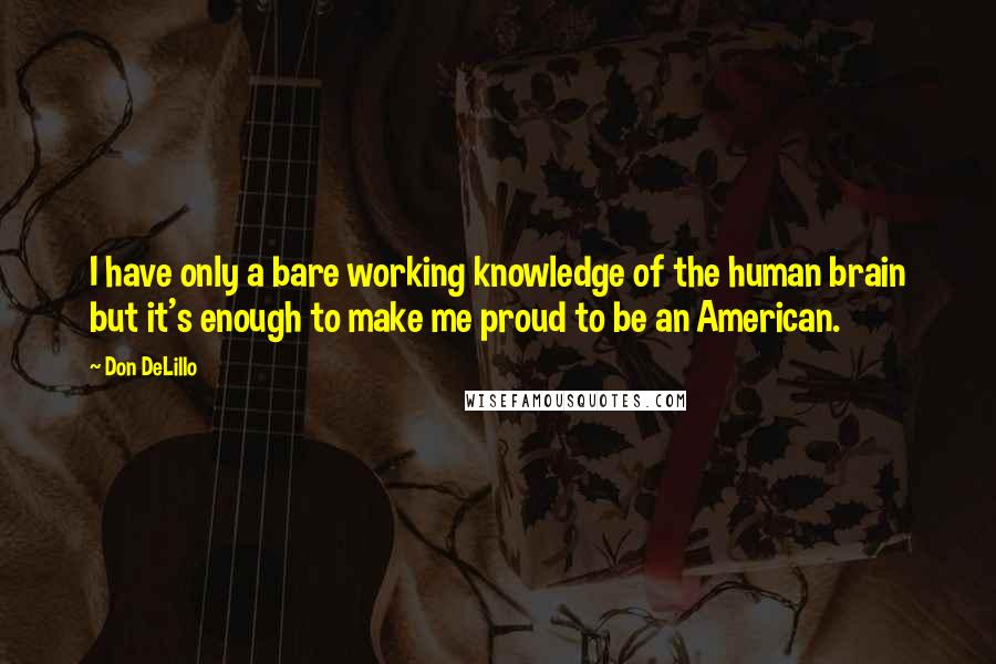 Don DeLillo Quotes: I have only a bare working knowledge of the human brain but it's enough to make me proud to be an American.