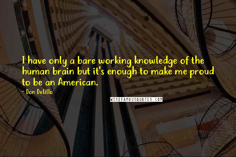 Don DeLillo Quotes: I have only a bare working knowledge of the human brain but it's enough to make me proud to be an American.