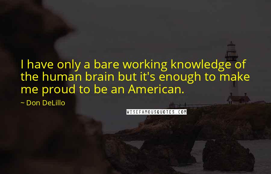 Don DeLillo Quotes: I have only a bare working knowledge of the human brain but it's enough to make me proud to be an American.