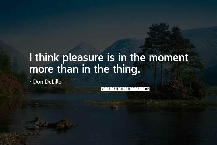 Don DeLillo Quotes: I think pleasure is in the moment more than in the thing.