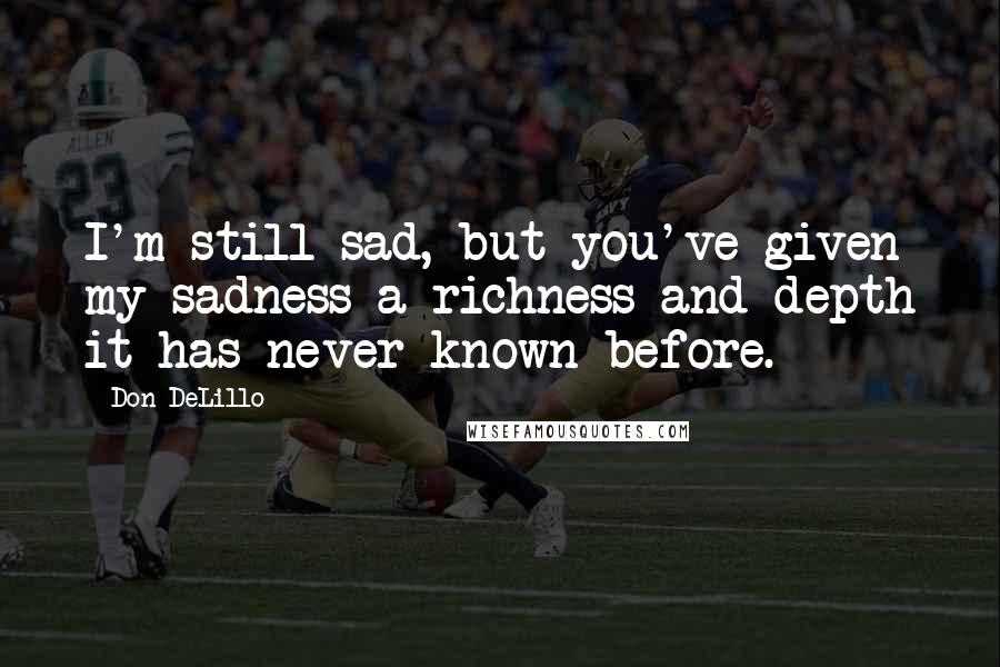 Don DeLillo Quotes: I'm still sad, but you've given my sadness a richness and depth it has never known before.