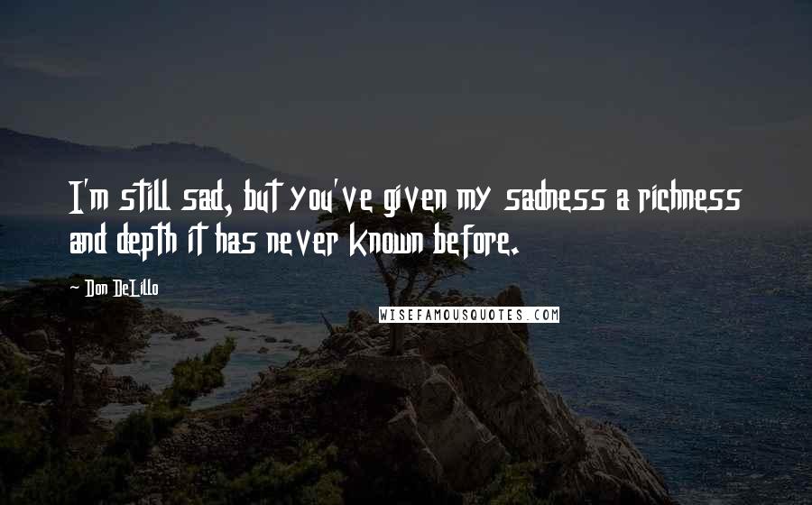 Don DeLillo Quotes: I'm still sad, but you've given my sadness a richness and depth it has never known before.