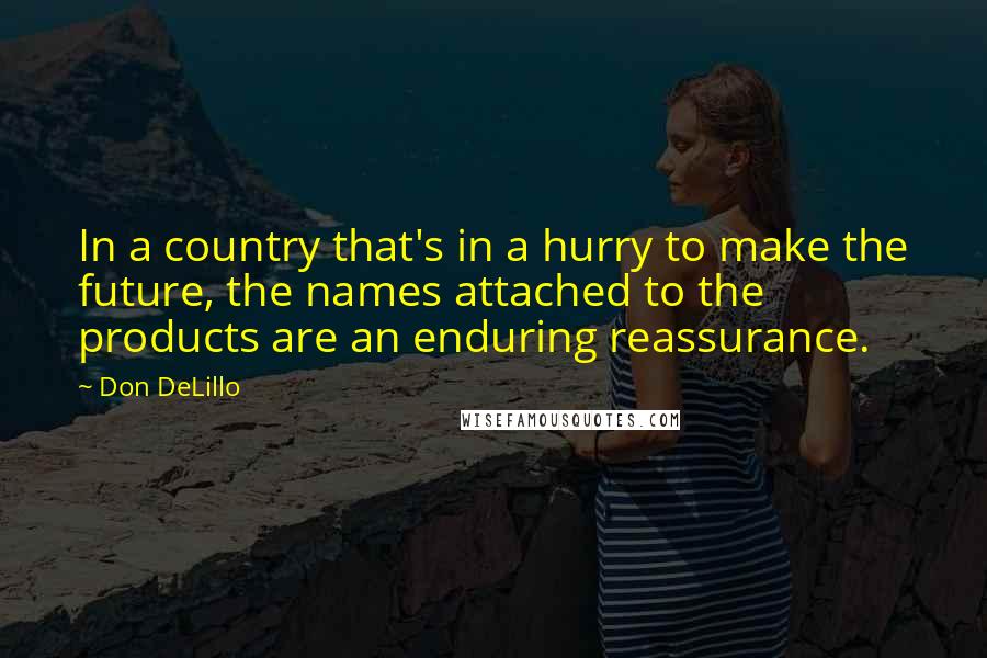 Don DeLillo Quotes: In a country that's in a hurry to make the future, the names attached to the products are an enduring reassurance.