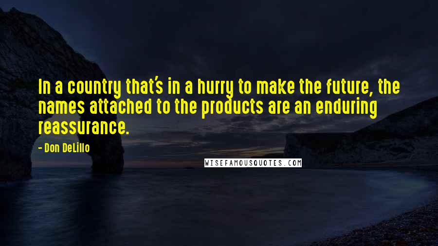 Don DeLillo Quotes: In a country that's in a hurry to make the future, the names attached to the products are an enduring reassurance.
