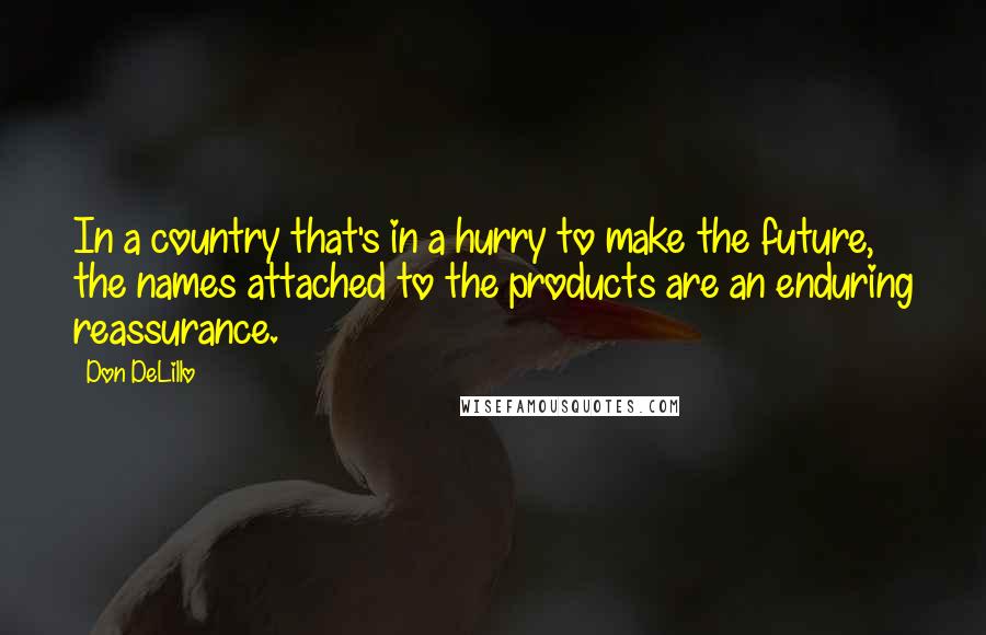 Don DeLillo Quotes: In a country that's in a hurry to make the future, the names attached to the products are an enduring reassurance.