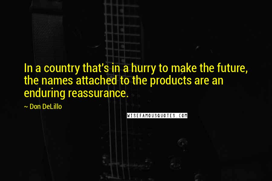 Don DeLillo Quotes: In a country that's in a hurry to make the future, the names attached to the products are an enduring reassurance.