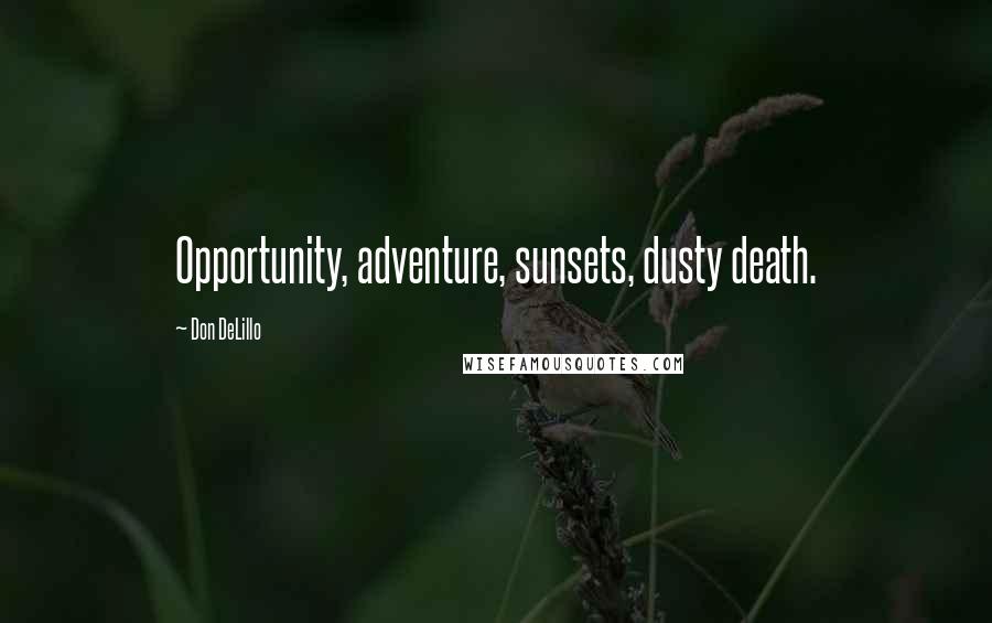 Don DeLillo Quotes: Opportunity, adventure, sunsets, dusty death.