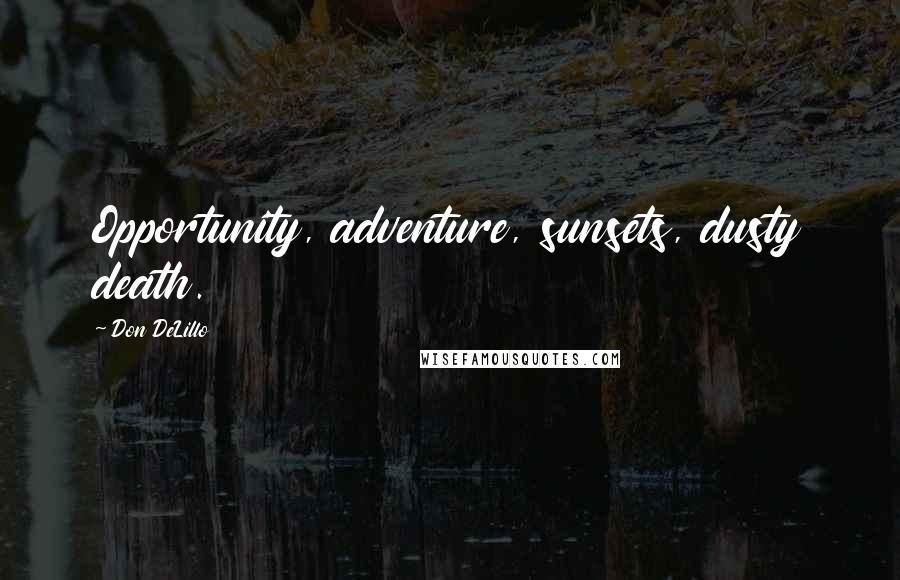 Don DeLillo Quotes: Opportunity, adventure, sunsets, dusty death.