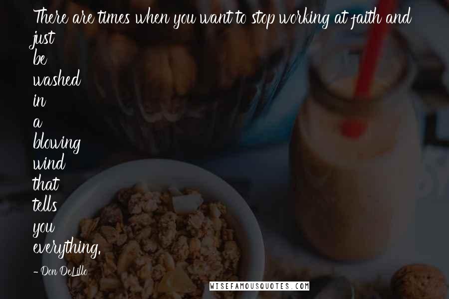 Don DeLillo Quotes: There are times when you want to stop working at faith and just be washed in a blowing wind that tells you everything.