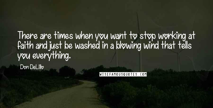 Don DeLillo Quotes: There are times when you want to stop working at faith and just be washed in a blowing wind that tells you everything.